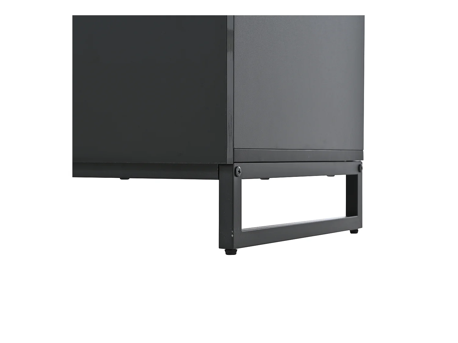 Buffet 140x39.5x78.5 cm - avec 6 tiroirs - 3 pieds en métal - Finition brillante - Noir + Blanc