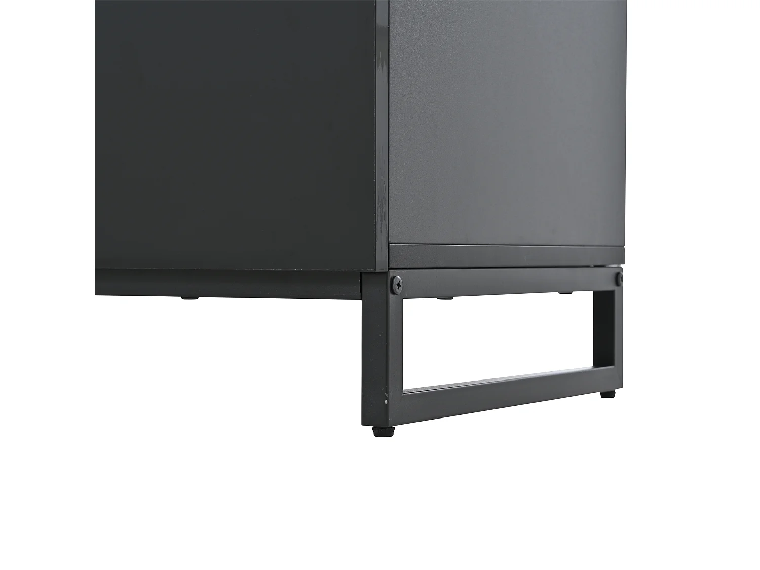 Buffet 140x39.5x78.5 cm - avec 6 tiroirs - 3 pieds en métal - Finition brillante - Noir + Blanc