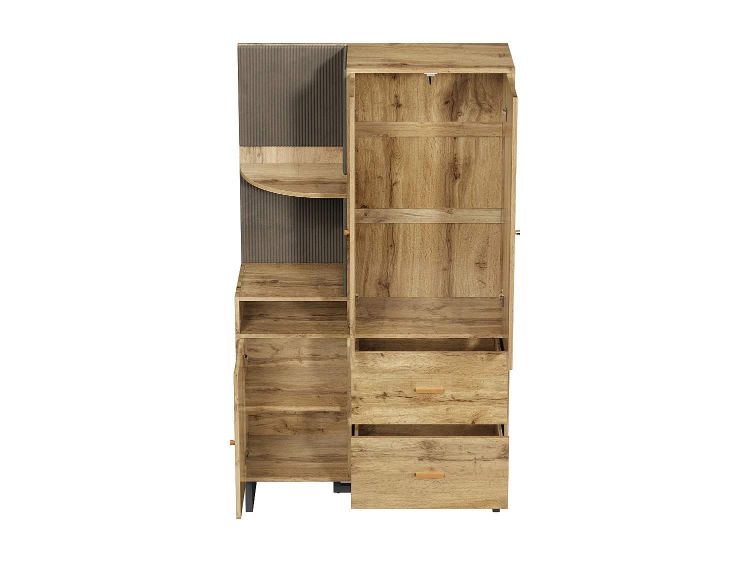 Garderobenset für den Eingangsbereich 110x38x186 cm - 3 Türen und 2 Schubladen - Kleiderschrank mit Kleiderstange - Gepolstertes Panel - Natur