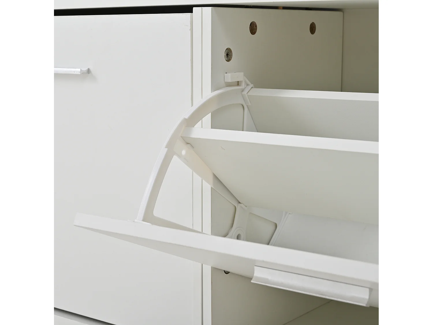 Set guardaroba d'ingresso 90x30x41.5 cm - con 2 appendiabiti da parete - Mobile per scarpe - con specchio e 6 ganci - Bianco