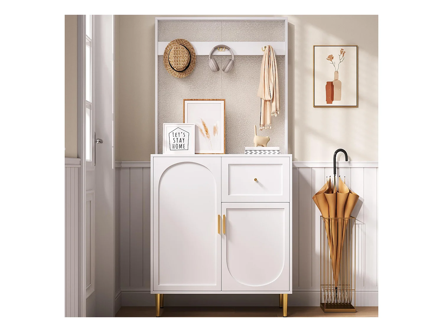 Ensemble vestiaire d'entrée 80x35x175.5 cm - 2 portes et 1 tiroir - avec 3 crochets - Étagères réglables - MDF - Blanc