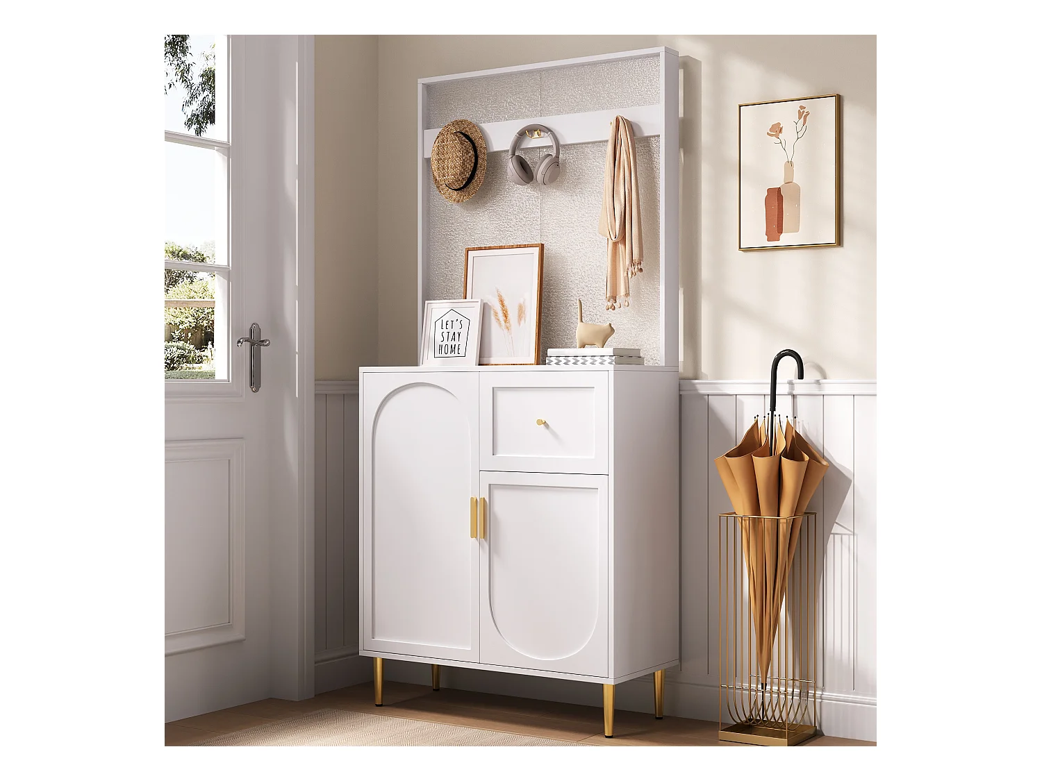 Ensemble vestiaire d'entrée 80x35x175.5 cm - 2 portes et 1 tiroir - avec 3 crochets - Étagères réglables - MDF - Blanc