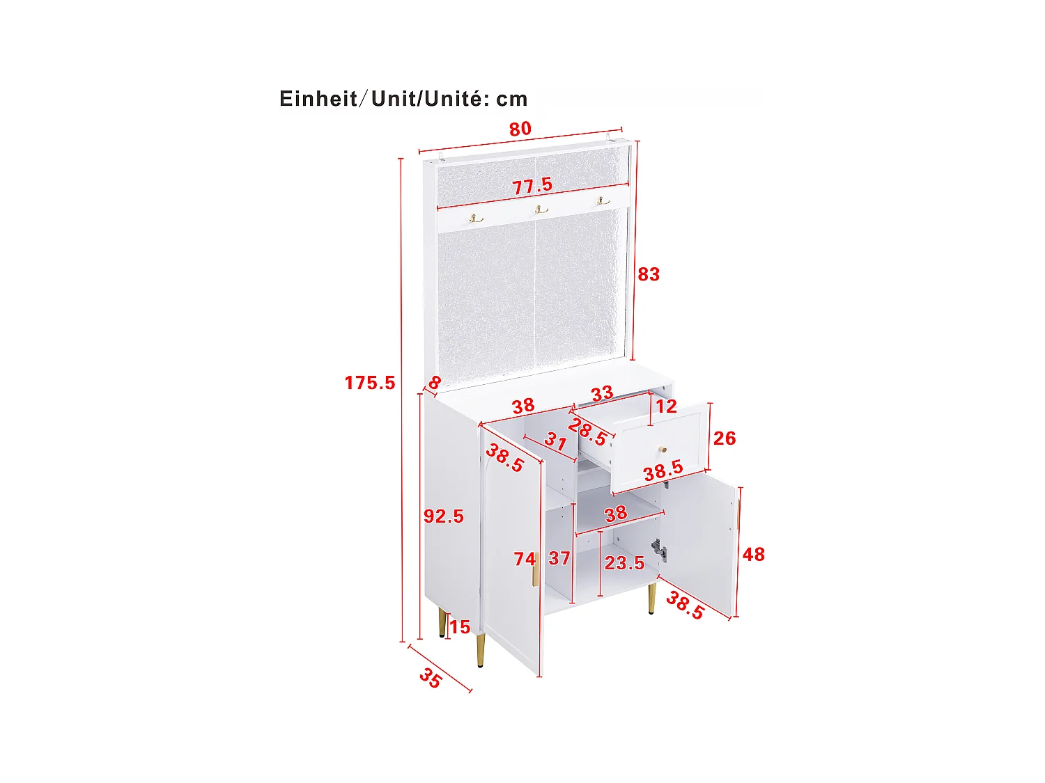 Ensemble vestiaire d'entrée 80x35x175.5 cm - 2 portes et 1 tiroir - avec 3 crochets - Étagères réglables - MDF - Blanc