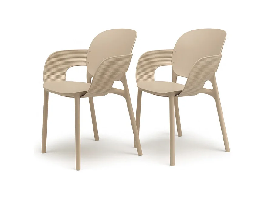 Lot de 2 - Chaise avec accoudoirs outdoor indoor en plastique recyclé HUG
