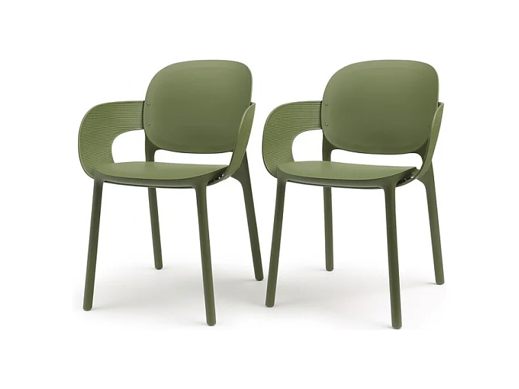 Lot de 2 - Chaise avec accoudoirs outdoor indoor en plastique recyclé HUG