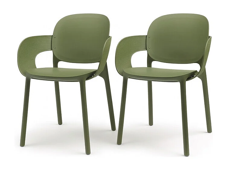 Lot de 2 - Chaise avec accoudoirs outdoor indoor en plastique recyclé HUG