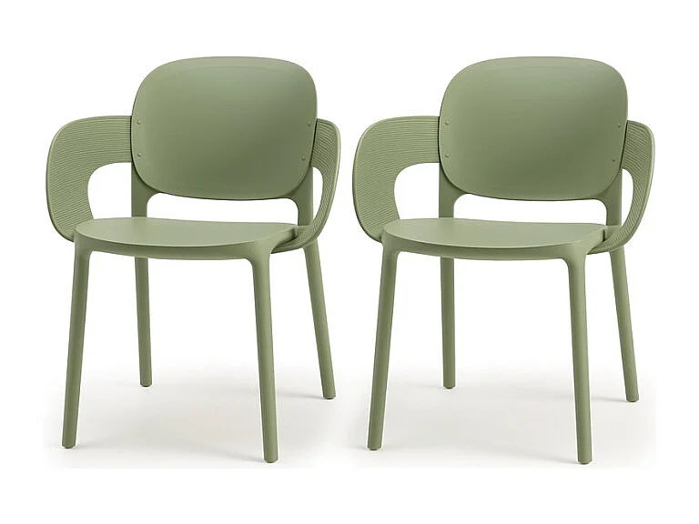 Lot de 2 - Chaise avec accoudoirs outdoor indoor en plastique recyclé HUG