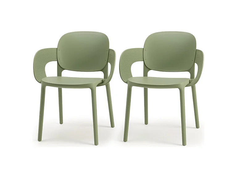 Lot de 2 - Chaise avec accoudoirs outdoor indoor en plastique recyclé HUG