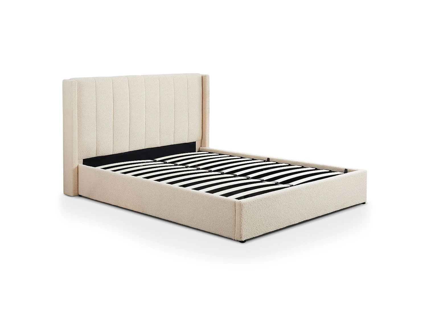 Lit double Magorial avec sommier relevable 180x200cm Tissu Bouclette Crème