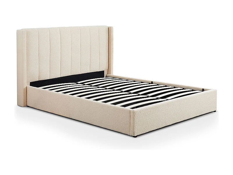 Lit double Magorial avec sommier relevable 180x200cm Tissu Bouclette Crème