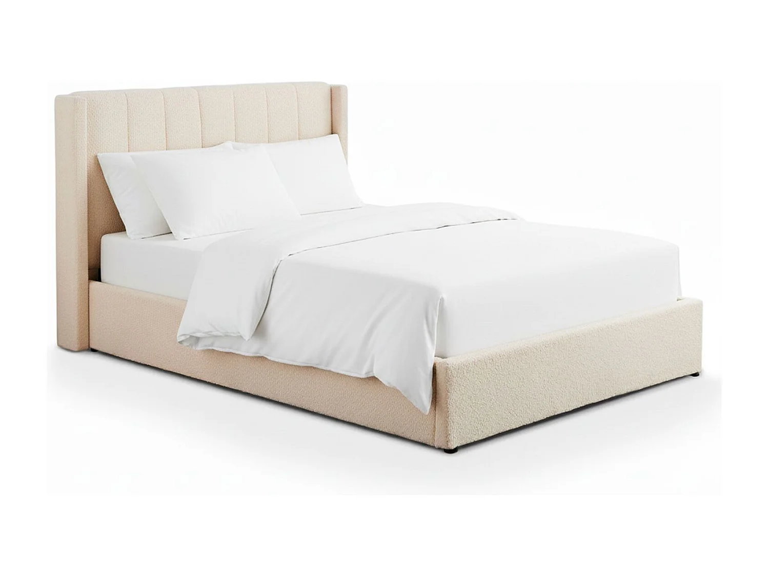 Lit double Magorial avec sommier relevable 160x200cm Tissu Bouclette Crème