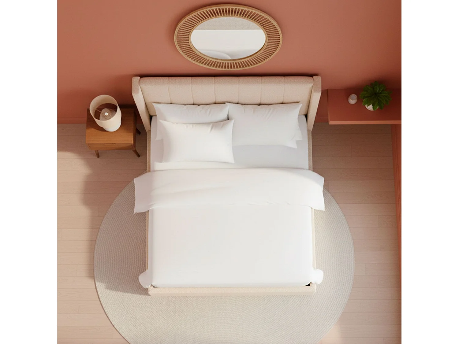 Lit double Magorial avec sommier relevable 160x200cm Tissu Bouclette Crème