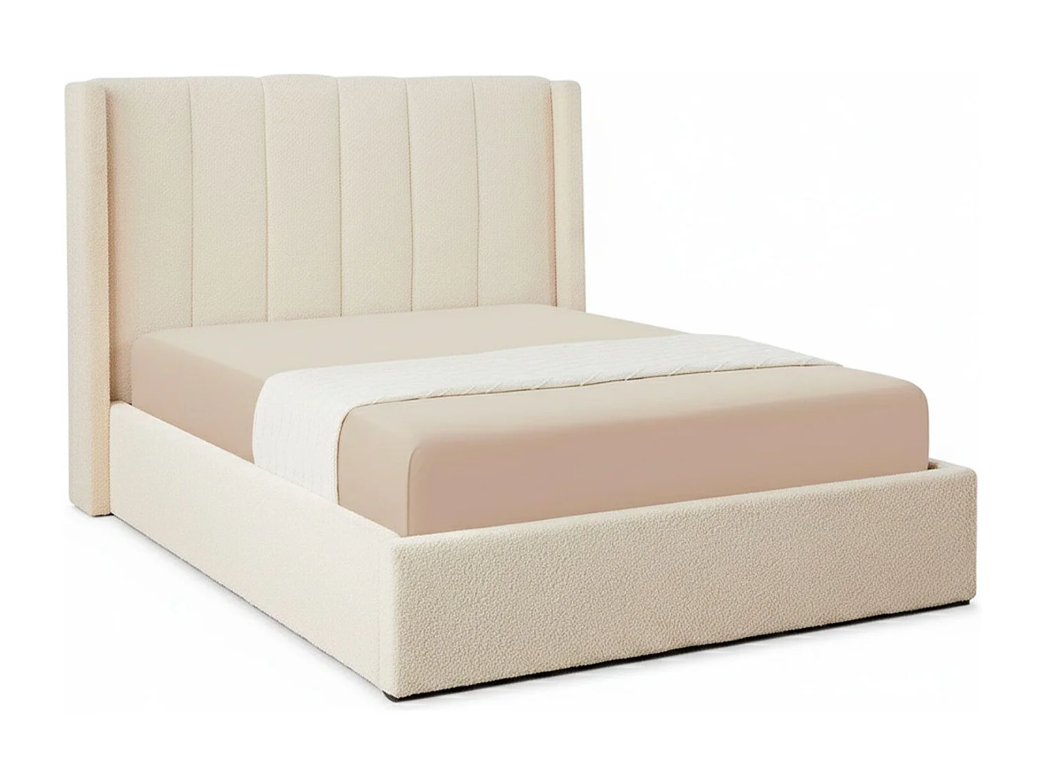 Lit double Magorial avec sommier relevable 140x190cm Tissu bouclette Crème