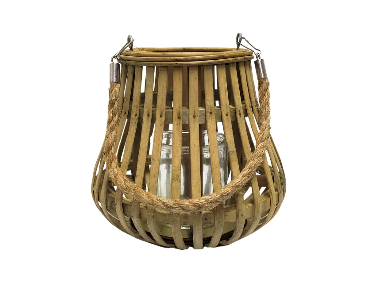 Lanterne jardin extérieur à poser bougie ancienne rotin naturel 24cm