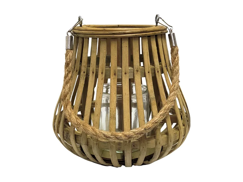 Lanterne jardin extérieur à poser bougie ancienne rotin naturel 24cm