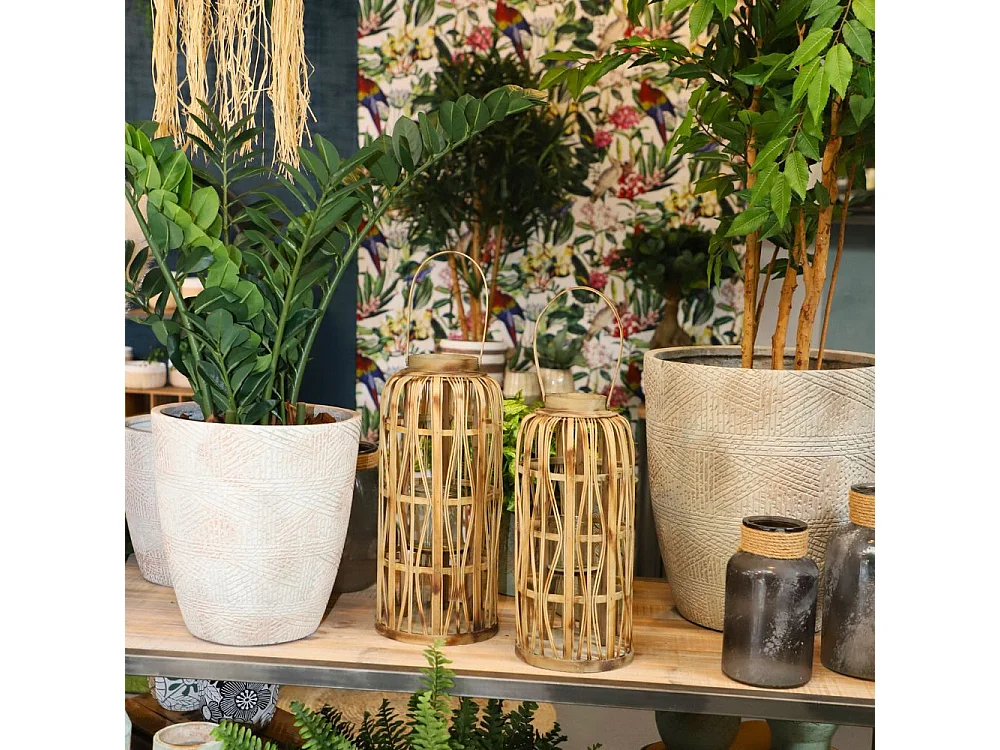 Lanterne jardin extérieur à poser bougie ancienne rotin naturel 44cm