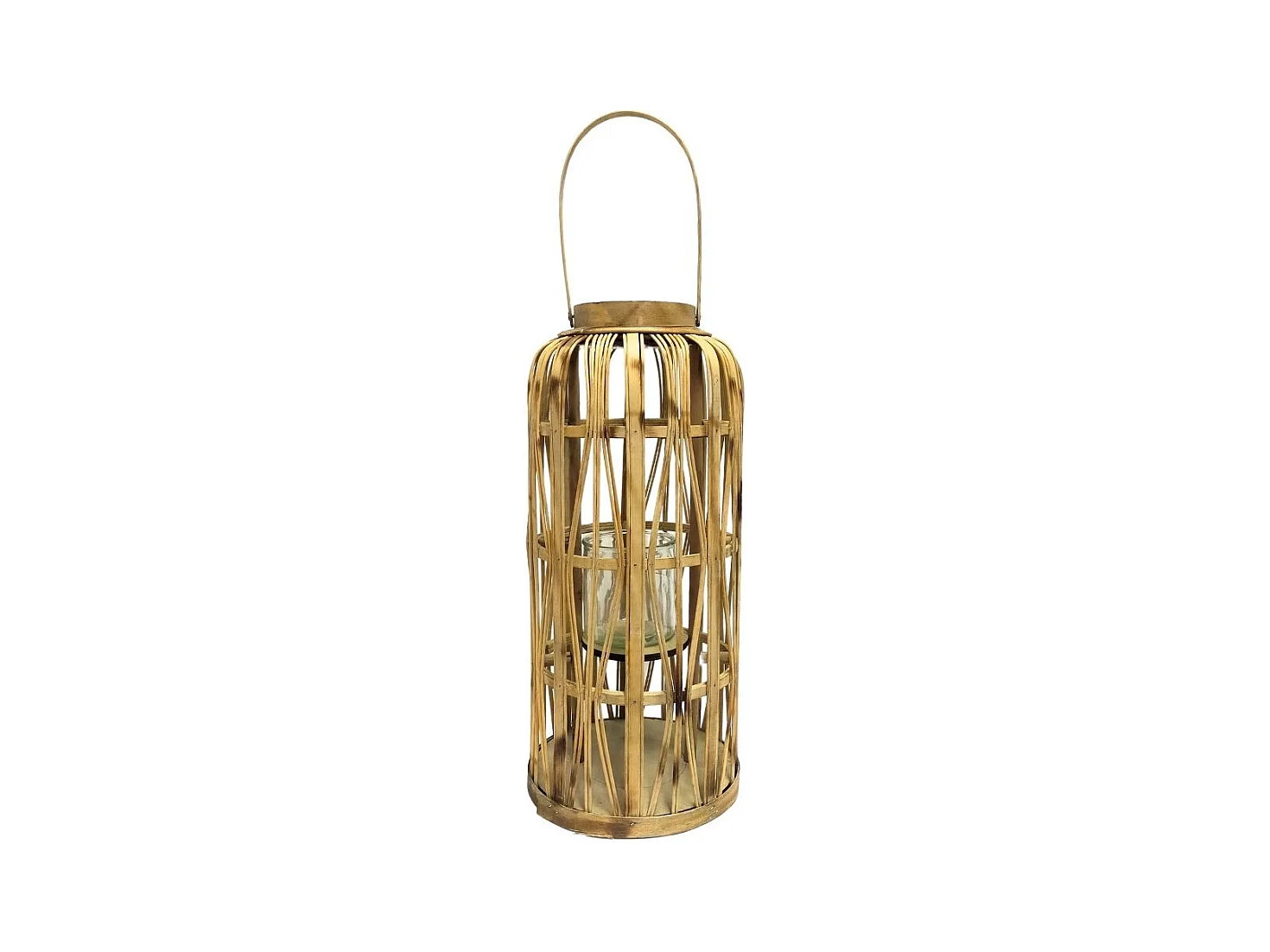 Lanterne jardin extérieur à poser bougie ancienne rotin naturel 44cm