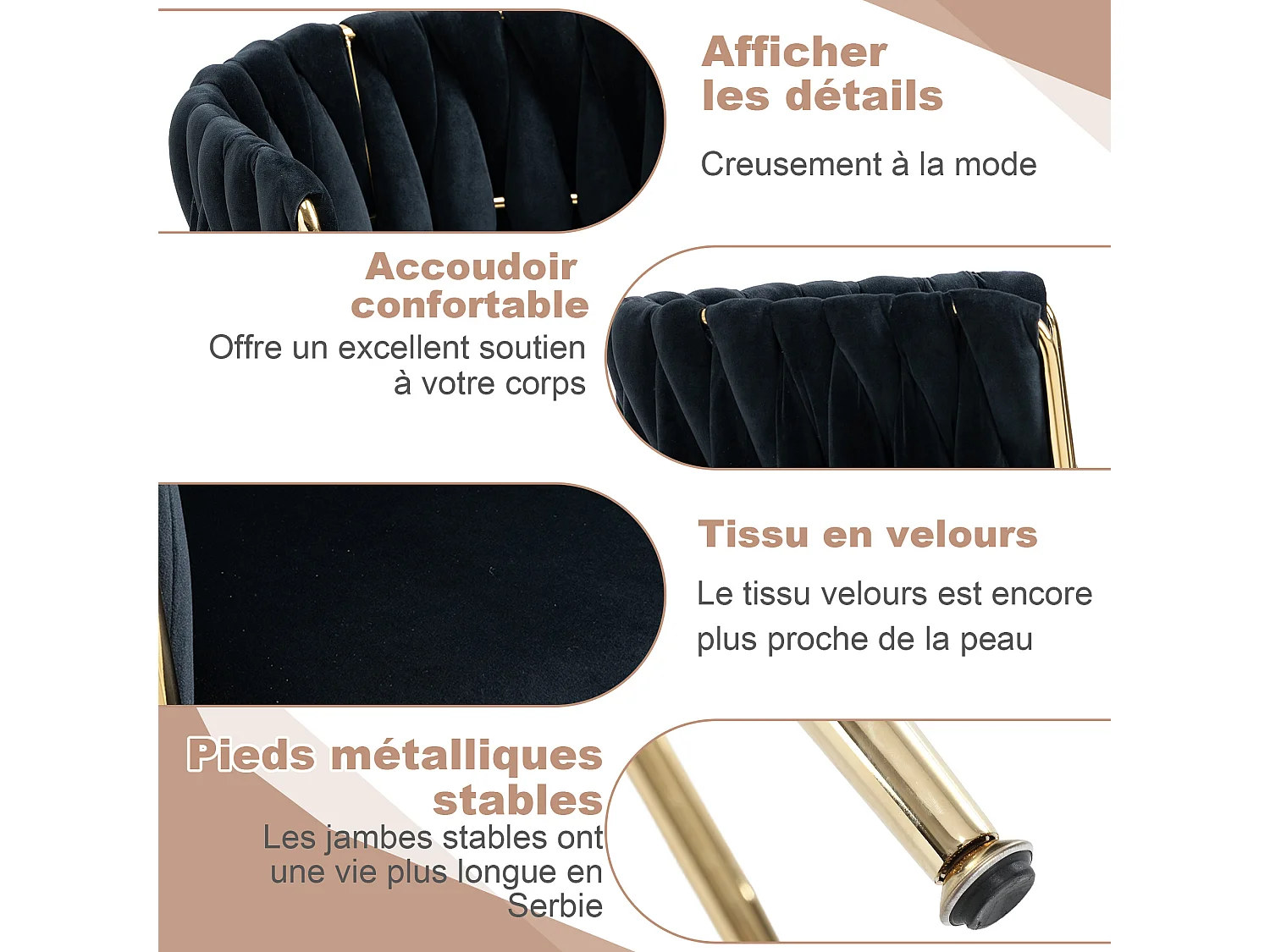 Set van 2 schelpstoelen met rieten rugleuningen en gouden poten - Bohemian Elegance