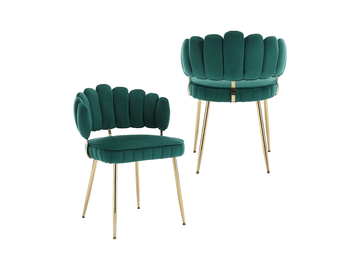 Lot de 2 chaises en velours vert - dossier avec motif pétale découpé - idéal pour salle à manger ou salon moderne