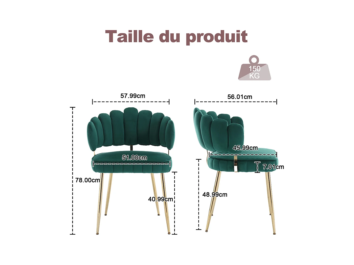 Lot de 2 chaises en velours vert - dossier avec motif pétale découpé - idéal pour salle à manger ou salon moderne