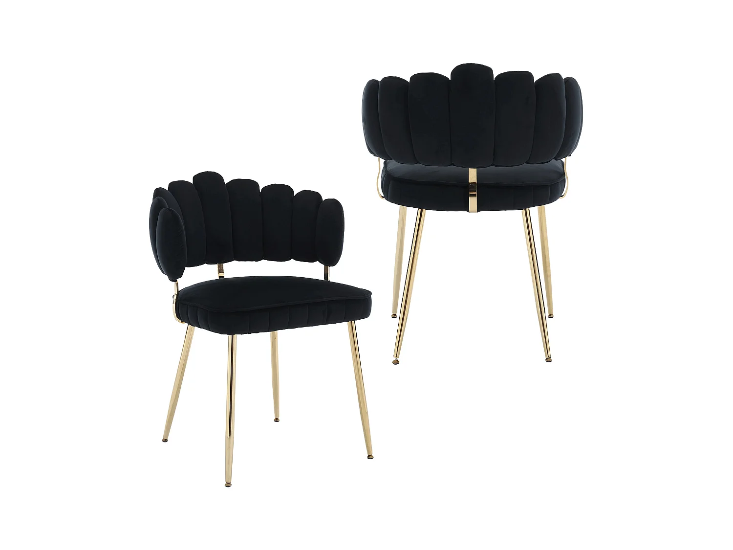 Lot de 4 chaises en velours noir - dossier avec motif pétale découpé - idéal pour salle à manger ou salon moderne