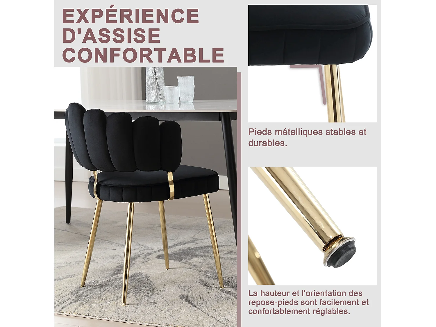 Set van 4 fluwelen stoelen - rugleuning met uitgesneden bloemblaadjespatroon - ideaal voor moderne eetkamer of woonkamer