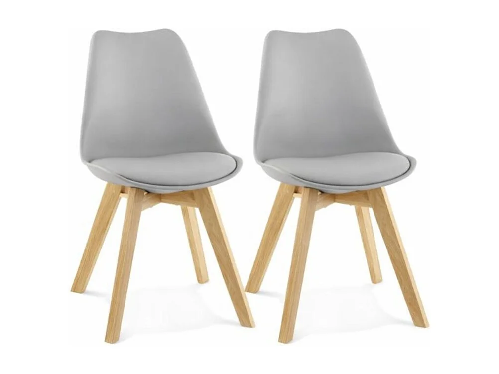 Lot de 2 chaises scandinaves TEKI chêne massif et simili cuir gris