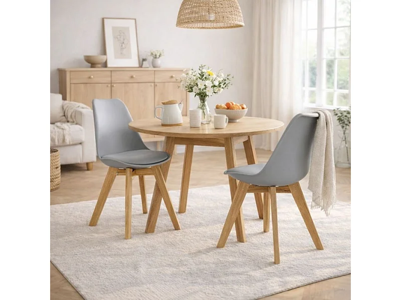 Lot de 2 chaises scandinaves TEKI chêne massif et simili cuir gris
