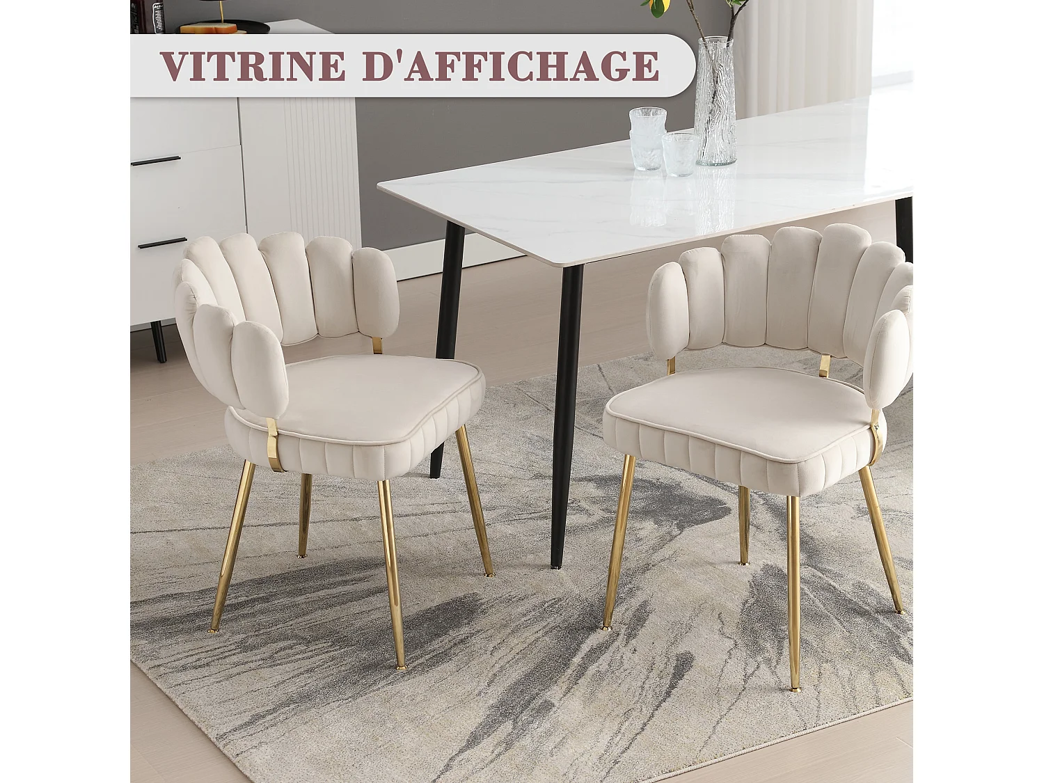 Set van 2 fluwelen stoelen - rugleuning met uitgesneden bloemblaadjespatroon - ideaal voor eetkamer of moderne woonkamer