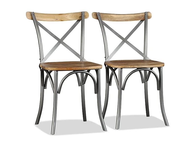 Lot de 2 chaises de salle à manger cuisine bois de manguier design industriel CDS020288
