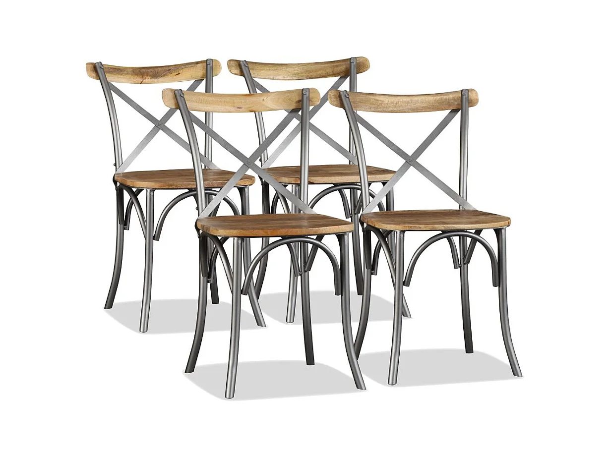 Lot de 4 chaises de salle à manger cuisine design industriel bois de manguier massif et acier CDS021180