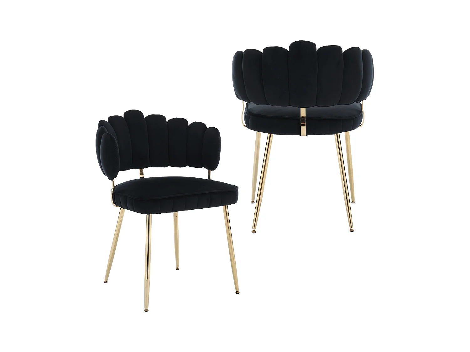 Lot de 2 chaises en velours noir - dossier avec motif pétale découpé - idéal pour salle à manger ou salon moderne