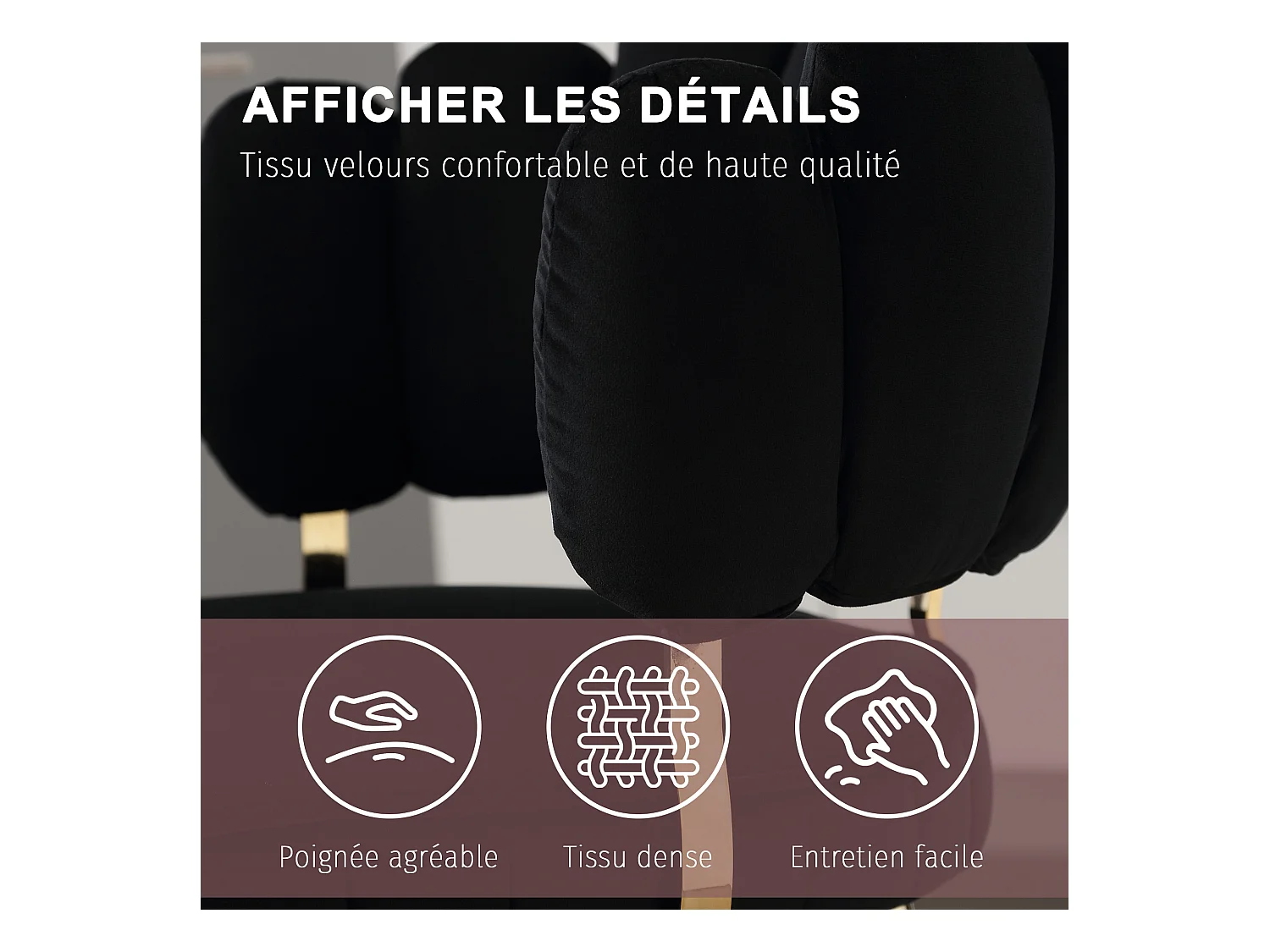 Lot de 2 chaises en velours noir - dossier avec motif pétale découpé - idéal pour salle à manger ou salon moderne