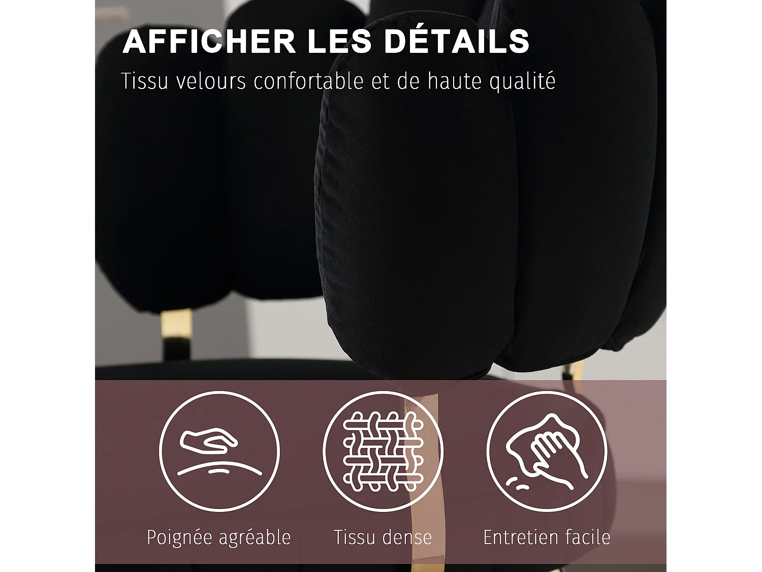 Lot de 2 chaises en velours noir - dossier avec motif pétale découpé - idéal pour salle à manger ou salon moderne