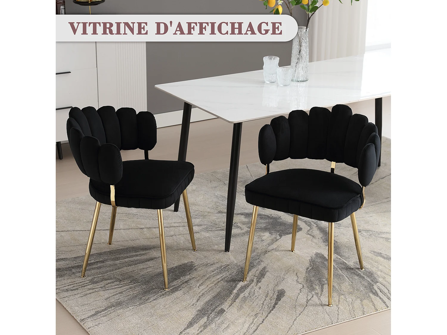 Set van 2 fluwelen stoelen - rugleuning met uitgesneden bloemblaadjespatroon - ideaal voor eetkamer of moderne woonkamer