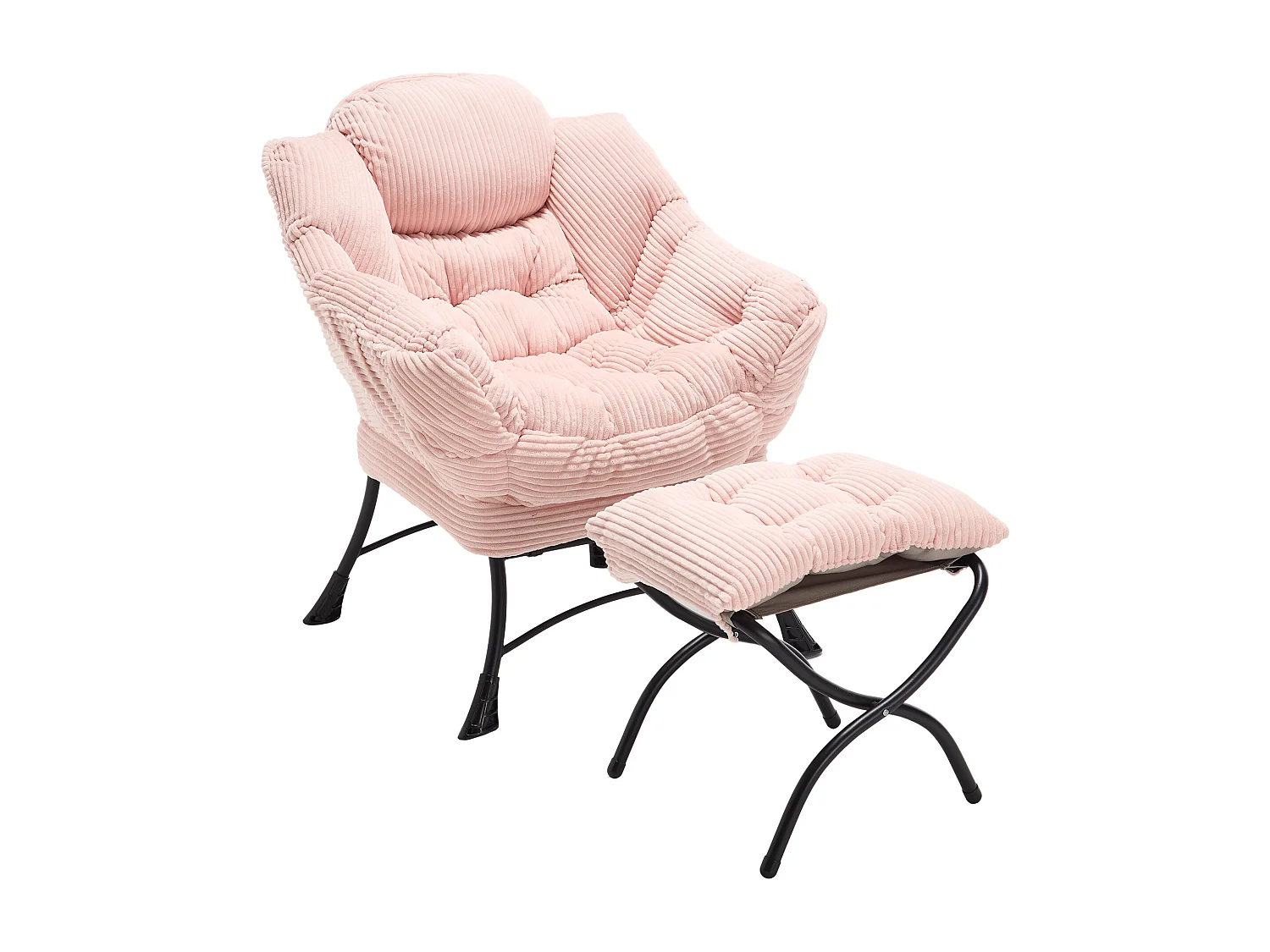 Fauteuil en velours côtelé rose - Repose-pieds pratique - Poche latérale pour téléphone - Style moelleux et spacieux - Parfait pour salon ou chambre