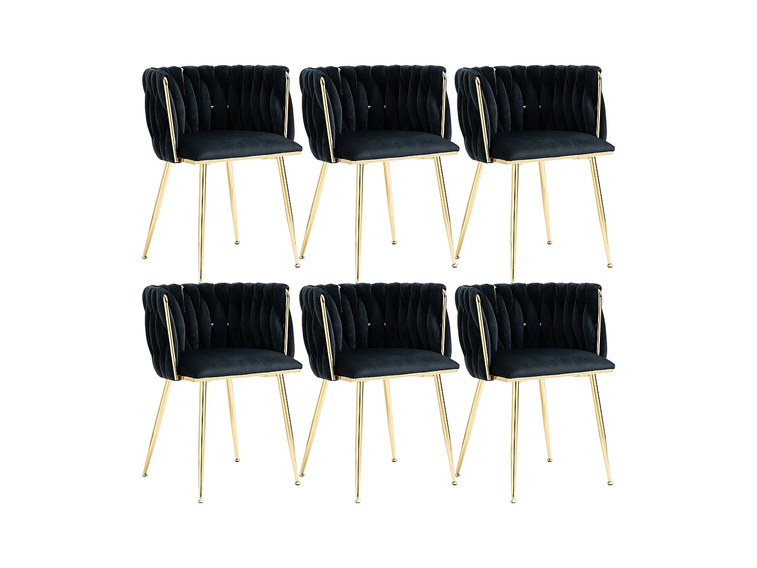 Set van 6 schelpstoelen met rieten rugleuningen en gouden poten - Bohemian Elegance