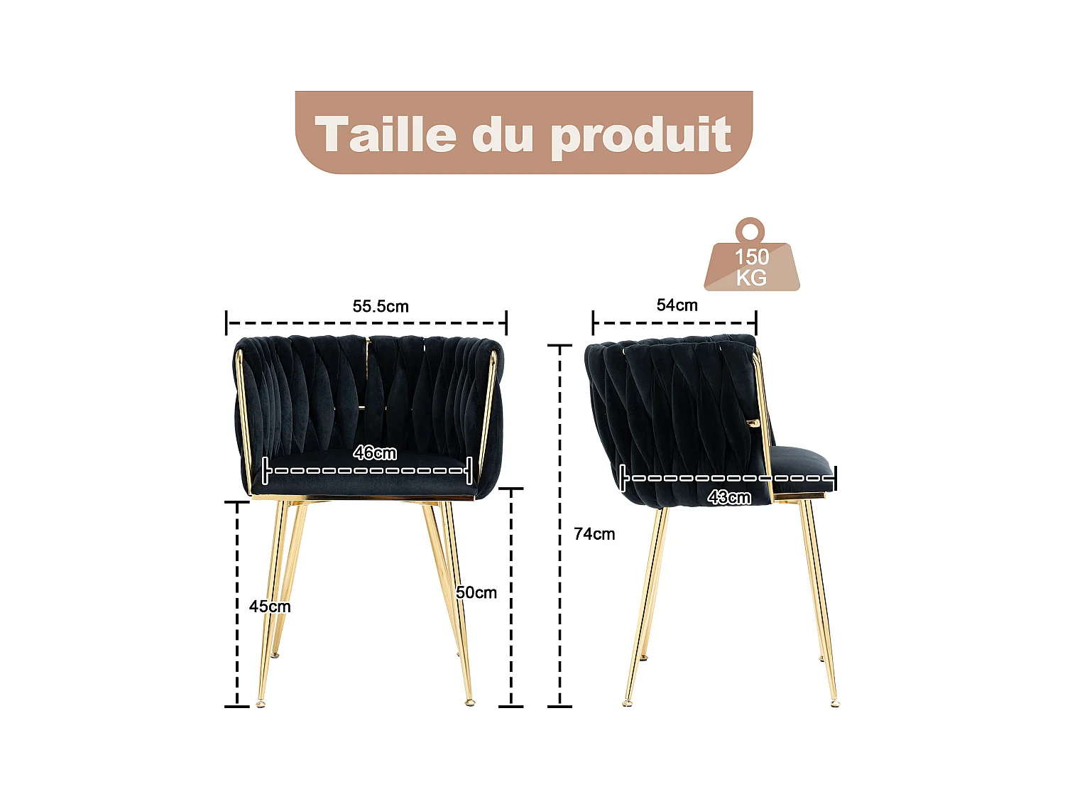 Set van 6 schelpstoelen met rieten rugleuningen en gouden poten - Bohemian Elegance