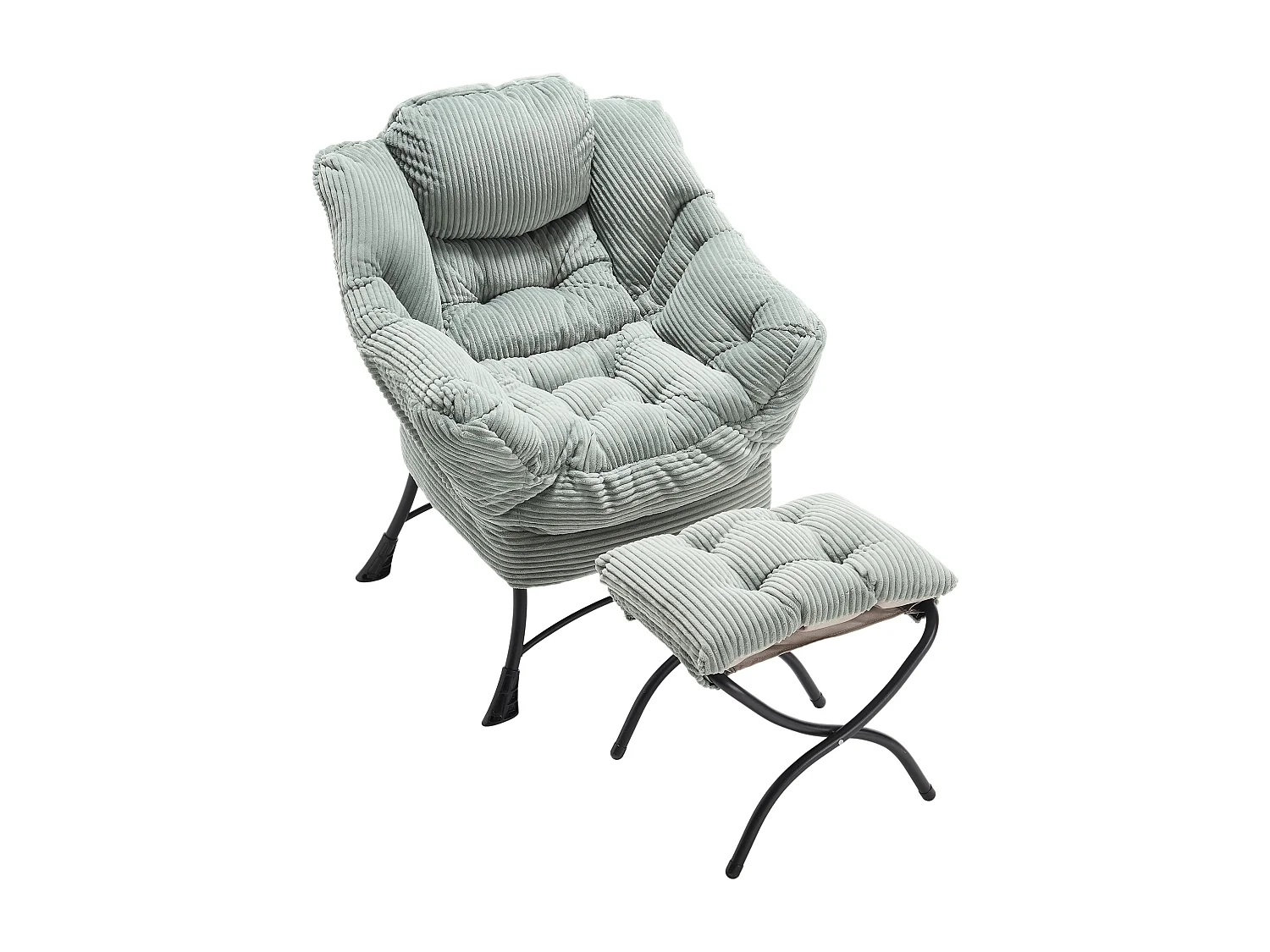 Fauteuil en velours côtelé gris claire - Repose-pieds pratique - Poche latérale pour téléphone - Style moelleux et spacieux - Parfait pour salon ou chambre