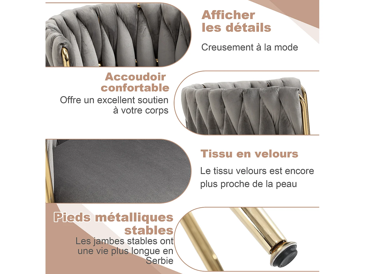 Set van 2 schelpstoelen met rieten rugleuningen en gouden poten - Bohemian Elegance