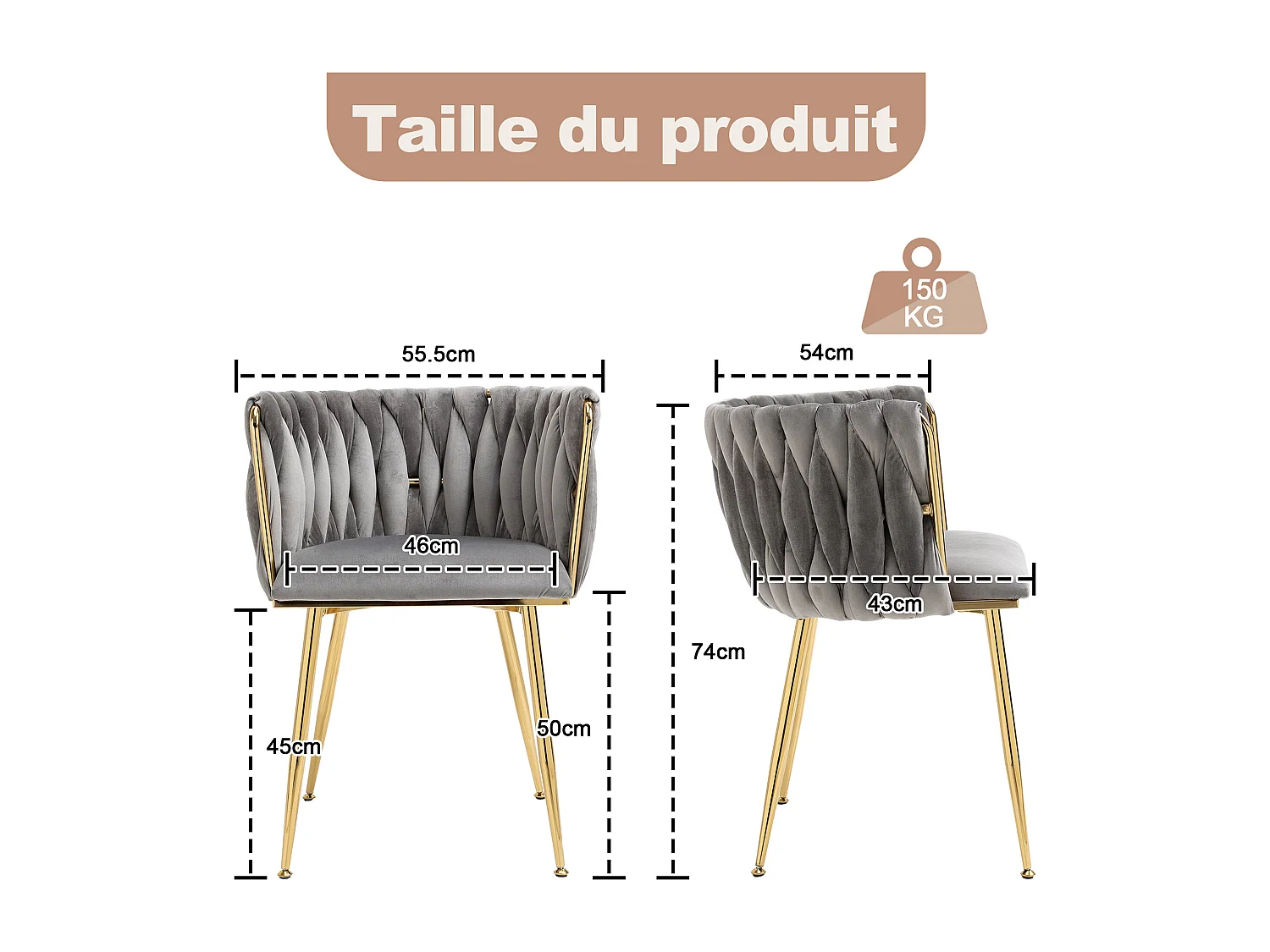 Set van 2 schelpstoelen met rieten rugleuningen en gouden poten - Bohemian Elegance