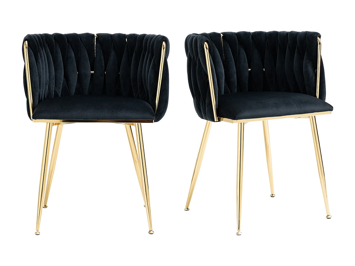 Lot de 4 Chaises Coquillage au Dossier Canné et aux Pieds Dorés - Noir - Élégance Bohème