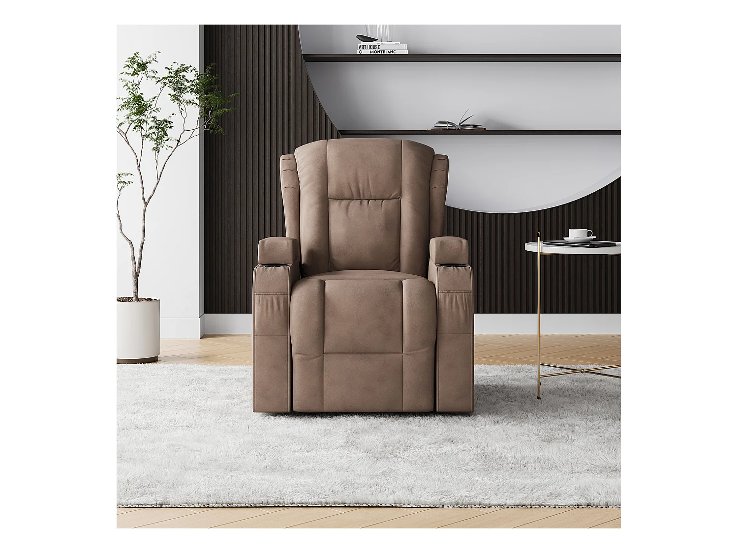 Poltrona massaggiante elettrica marrone con USB, portabicchieri, telecomando, funzione reclinabile, vibrazione e riscaldamento