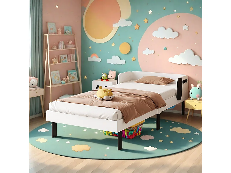 Letto per bambini 90 x 200 cm, a forma di cucciolo, struttura in legno massello, con rete a doghe, bianco senza materasso