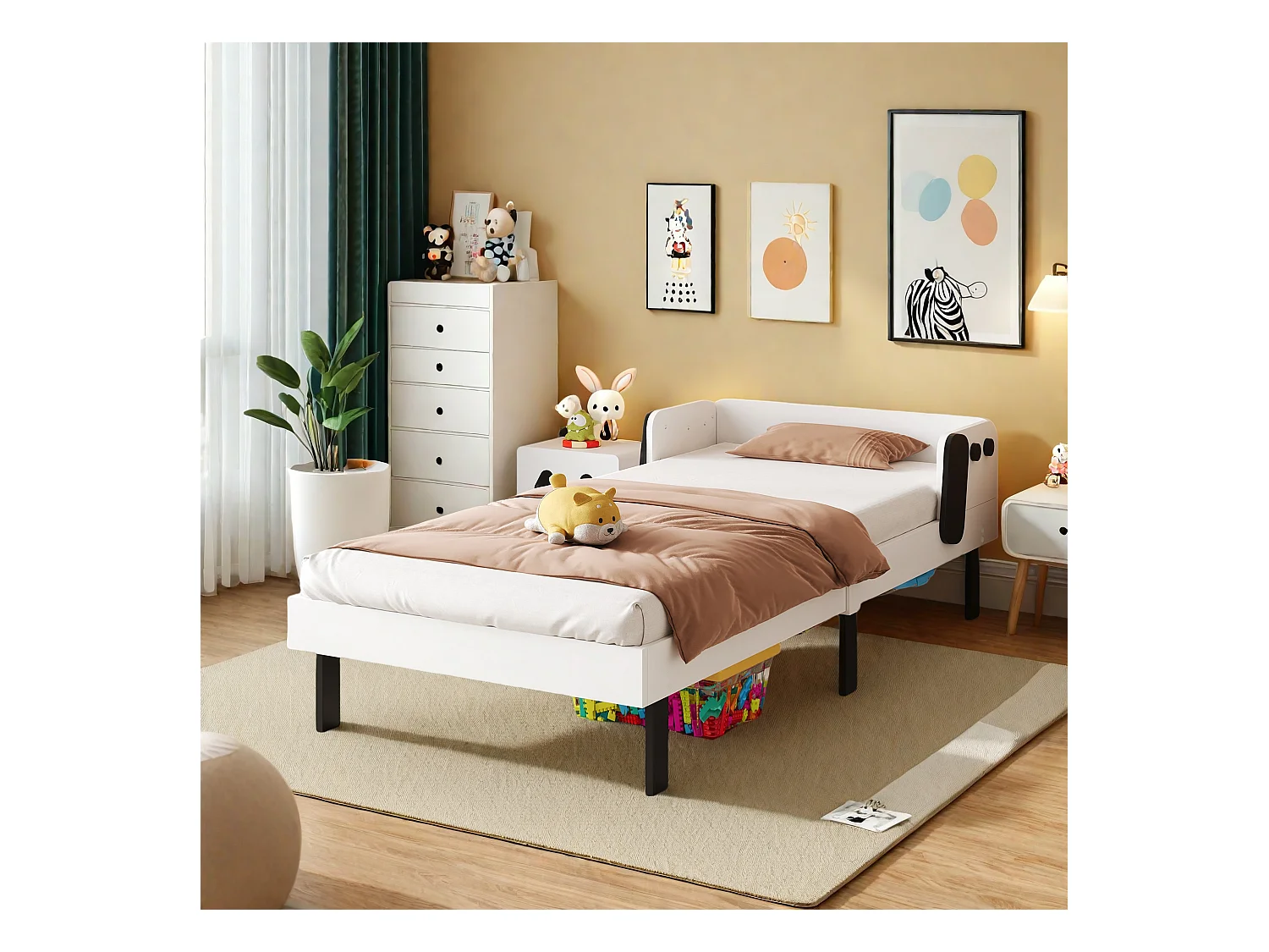 Letto per bambini 90 x 200 cm, a forma di cucciolo, struttura in legno massello, con rete a doghe, bianco senza materasso