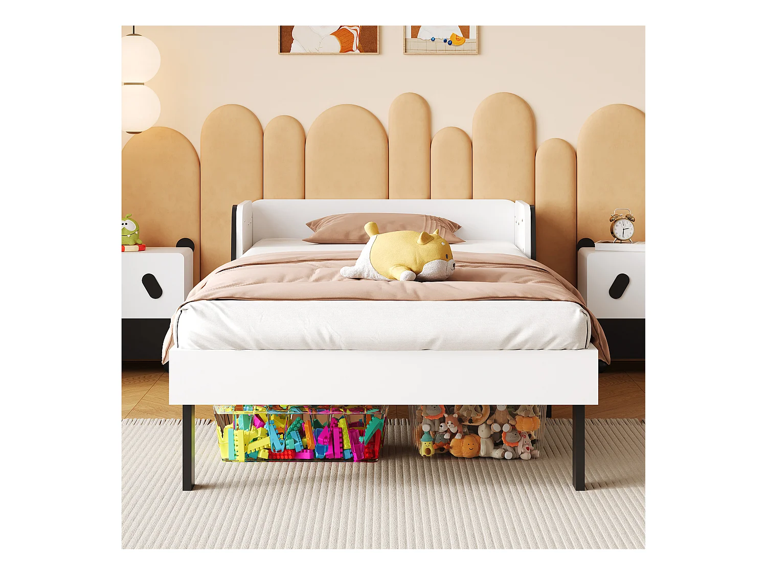 Letto per bambini 90 x 200 cm, a forma di cucciolo, struttura in legno massello, con rete a doghe, bianco senza materasso