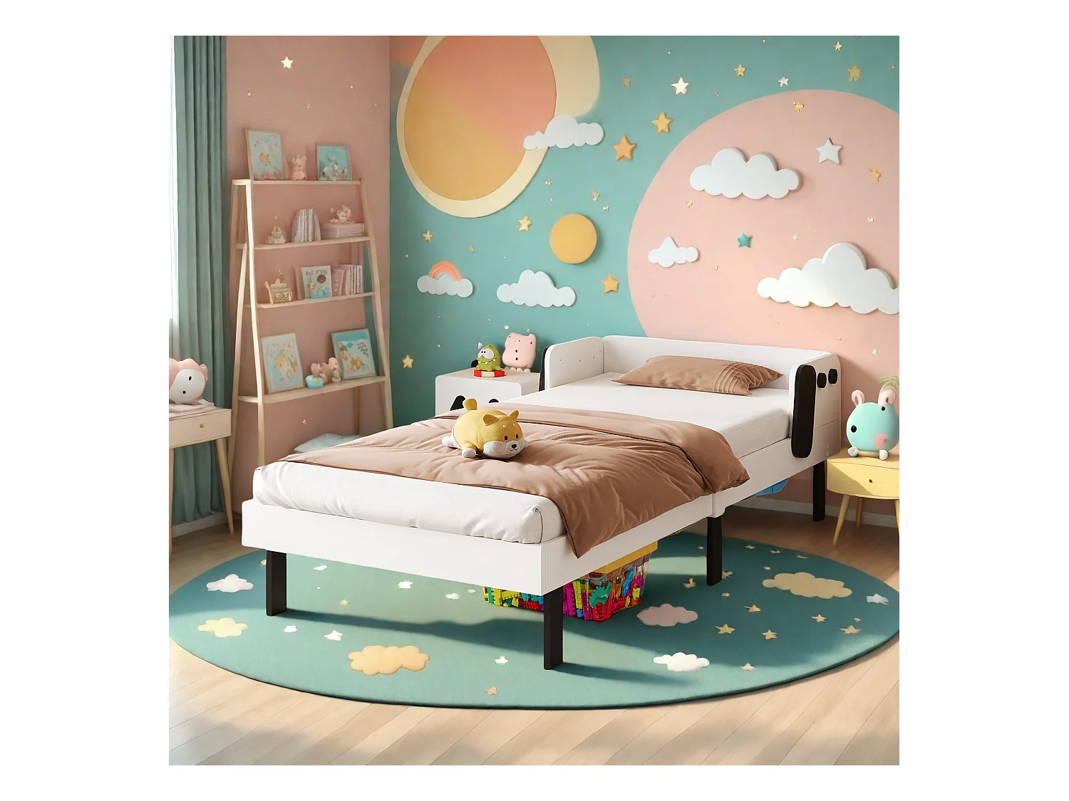 Kinderbed 90 x 200 cm, puppyvorm, massief houten bedframe, met lattenbodem, wit, zonder matras