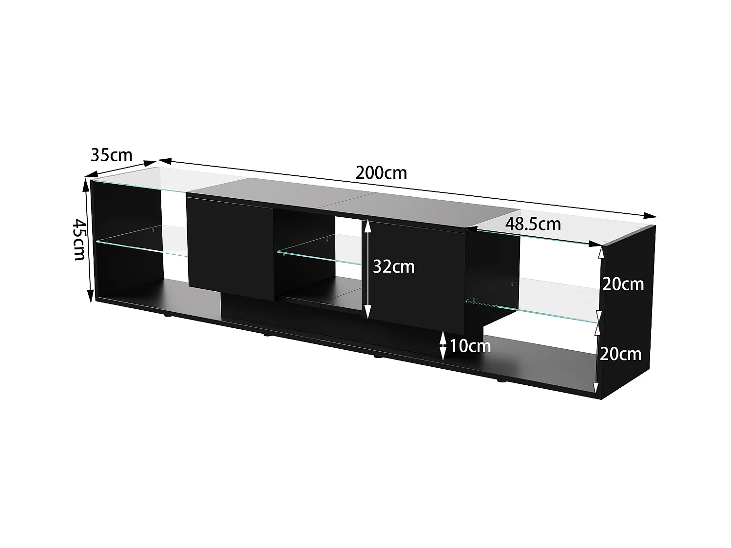 Suporte para TV LED, Mesa de TV de 200 cm, Suporte para TV com espaço de armazenamento LED, Mesa de TV para sala de estar com armazenamento, Preto