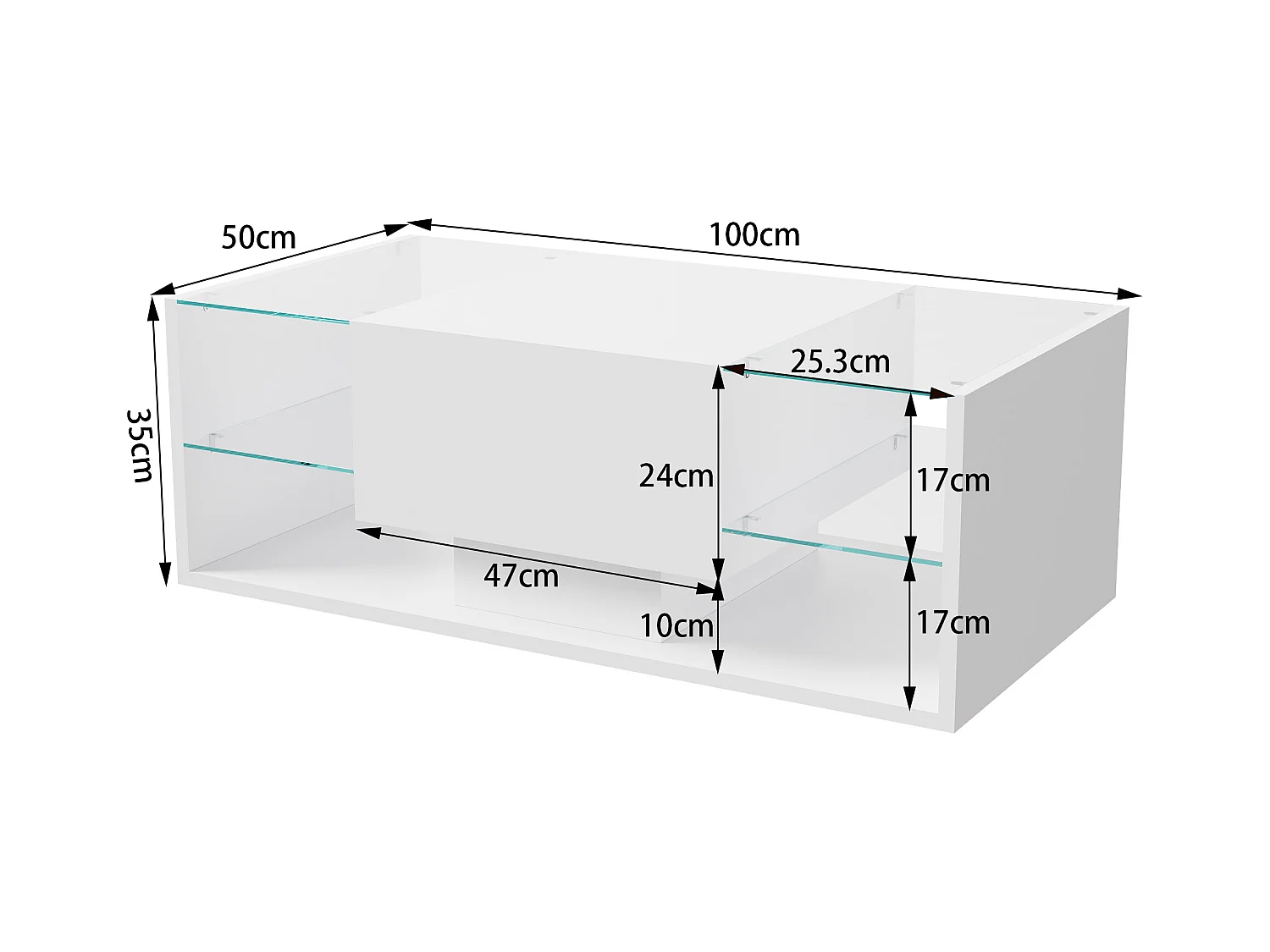 Mesa de centro flutuante LED, branca, tampo de vidro temperado, iluminação LED controlável via aplicativo e controle remoto