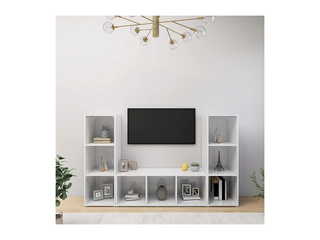 Móveis de TV 3 peças 107x35x37 cm contraplacado branco
